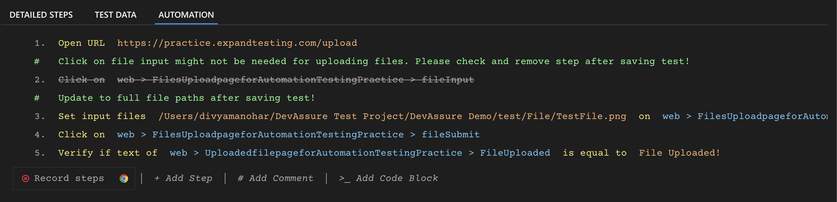 Sample code for File Upload